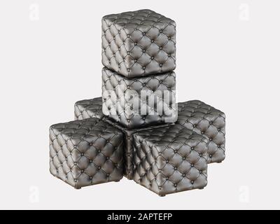 Some black leather four-sided pouf on a white background 3d rendering Stock Photo