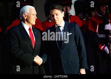 Rome, Italy. 24th Jan, 2020. U.S. Vice President Mike Pence meets with Italian Prime Minister Giuseppe Conte at Palazzo Chigi. Credit: Stephen Bisgrove/Alamy Live News Stock Photo