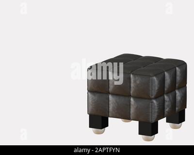 Black leather ottoman on a white background 3d rendering Stock Photo