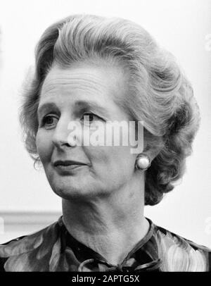 British Prime Minister Margaret Thatcher at the White House in Washington, D.C. on September 13, 1977 during a meeting with U.S. President Jimmy Carter. Stock Photo