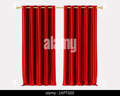 Red curtains with a cornice on a white background 3d rendering Stock Photo