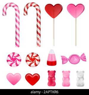 set valentine's day candies on white background Stock Photo
