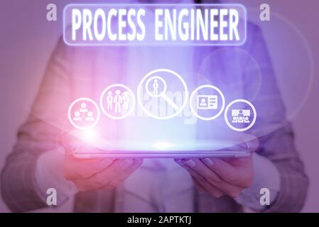 Conceptual hand writing showing Process Engineer. Concept meaning responsible for developing new industrial processes Stock Photo