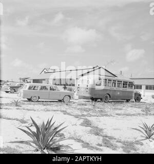 Netherlands Antilles and Suriname at the time of the royal visit of Queen Juliana and Prince Bernhard in 1955  The parking lot of Zanderij airport in Suriname Date: 1 October 1955 Location : Suriname Keywords: cars, buses, airports Stock Photo