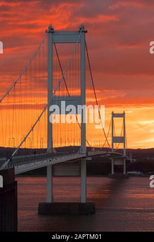 Severn Bridge at sunset; England