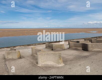 concrete breakers on the beach Leasowe Wirral June 2019 Stock Photo