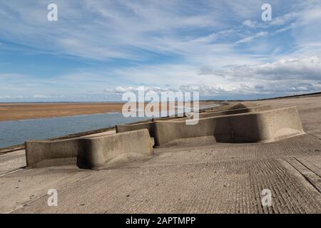 concrete breakers on the beach Leasowe Wirral June 2019 Stock Photo