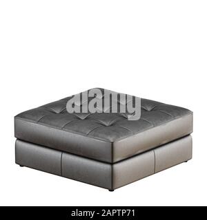 Square black leather pouf on white background 3d rendering Stock Photo