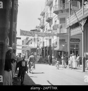 Middle East 1950-1955: Egypt  In the suq of Suez Date: 1950 Location: Egypt, Suez Keywords: banners, street images Stock Photo