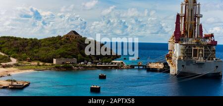 Caracas Bay, Curacao - 10/23/19. Tugboat Bay in Curacao. Panoramic view of the bay. Stock Photo