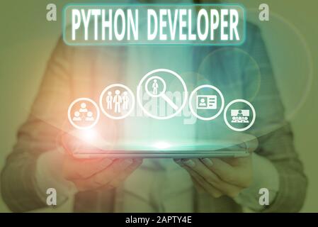 Conceptual hand writing showing Python Developer. Concept meaning responsible for writing serverside web application logic Stock Photo