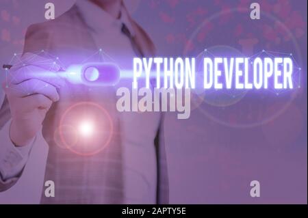 Handwriting text writing Python Developer. Conceptual photo responsible for writing serverside web application logic Stock Photo