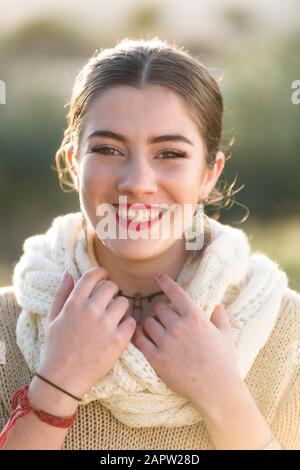 Close-up of 18-year-old Spanish girl. Vertical shot with natural light Stock Photo