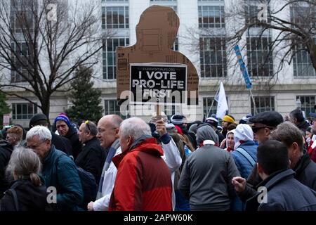 Washington DC, USA. 24th Jan, 2020. People gather for the March for Life on the National Mall in Washington DC, U.S., on Friday, January 24, 2020. Credit: Stefani Reynolds/CNP | usage worldwide Credit: dpa/Alamy Live News Stock Photo