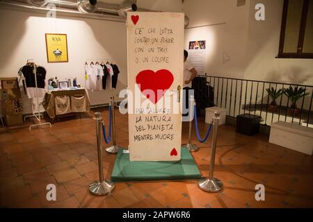 Rome, Italy. 24th Jan, 2020. Exhibition of works made by some Italian street artists at Palazzo Velli Expo in Rome, on environmental migration (Photo by Matteo Nardone/Pacific Press) Credit: Pacific Press Agency/Alamy Live News Stock Photo
