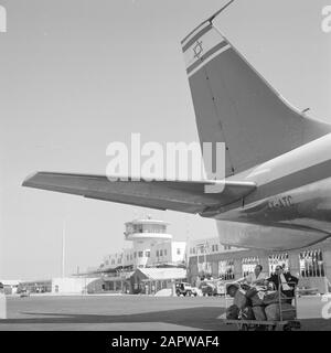 Israel: Lydda Airport (Lod) Loading and unloading work at an El Al ...