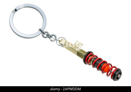 Car Shock Absorber Keychain, 3D rendering isolated on white background Stock Photo