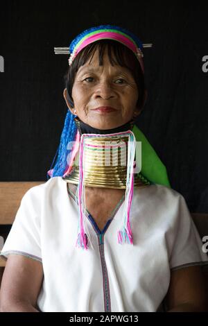 Woman from the Padaung long neck hill tribe with colourful dress