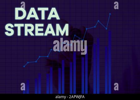 Handwriting text writing Data Stream. Conceptual photo sequence of digitally encoded coherent signals used to transmit Stock Photo