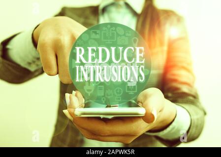 Handwriting text writing Reduce Intrusions. Conceptual photo a strategy to reduce and monitor false alarm rates Stock Photo