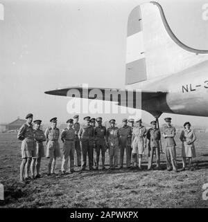 War Volunteers in Malacca and Indonesia  Soldiers at the Skymaster 313 Date: February 1946 Keywords: military, airplanes, airports Stock Photo