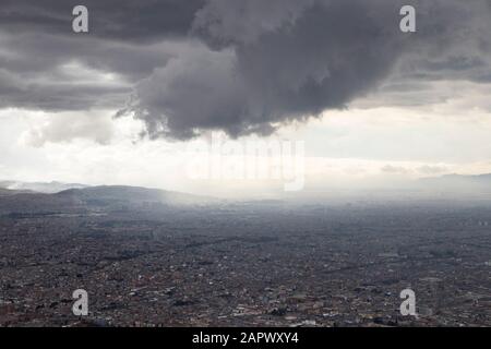 Looking down from Mount Monserrate with views over the city of Bogota. Stock Photo