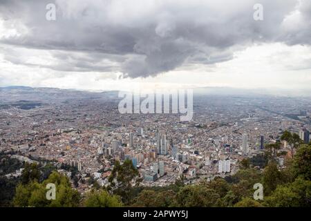 Looking down from Mount Monserrate with views over the city of Bogota. Stock Photo