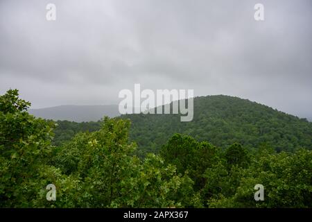 Low Clouds Over Rolling Hills in Arkansas foothills Stock Photo