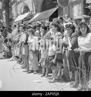 Israel 1948-1949: Jerusalem  Audience during the military parade on May 15, 1949 in Jerusalem on the occasion of the first anniversary of Israel's independence Date: 23 Apr 1950 Location: Israel, Jerusalem Keywords: children, military parades, national holidays, public Stock Photo