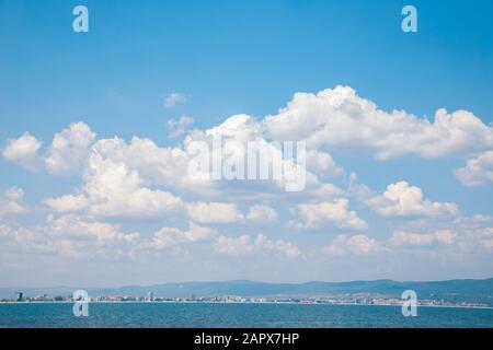 Black sea and blue sky in Nessebar, Bulgaria Stock Photo