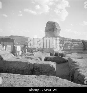 Middle East 1950-1955: Egypt  Sphinx of Giza with excavations Date: 1950 Location: Egypt, Giza Keywords: archeology, monuments, excavations Stock Photo
