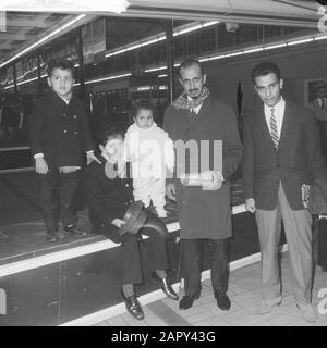 Prince Addulah Ben Mohammed al Saued at Schiphol Airport. Poses with his family. Son's prince Turki, Bandar and Fahd (eldest son) and daughter Norah Annotation: Princess Norah was operated on her legs in England Date: 9 November 1961 Location: Noord-Holland, Schiphol Keywords: Brothers, Children, princes Personal name: Abdullah bin Abdul Aziz Al Saud, prince of Saudi Arabia Stock Photo