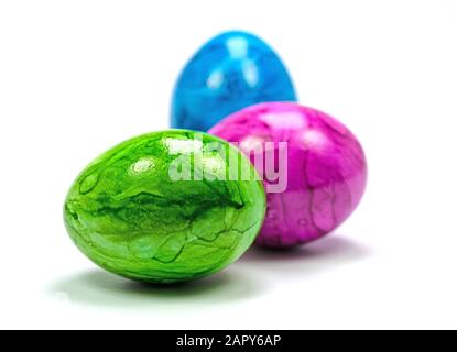 Colorful easter eggs against white background Stock Photo