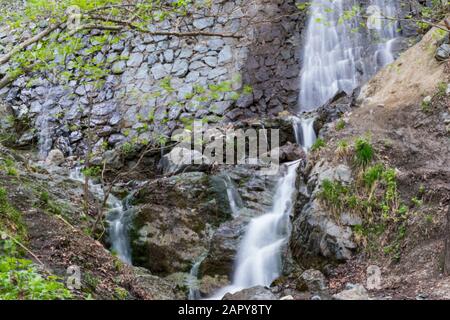 long exposure photography of artificial waterfall on the path of golab darreh river, north of tehran, iran Stock Photo
