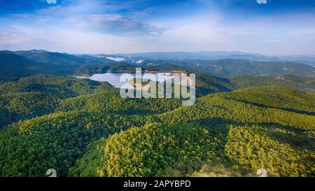 Aerial shot of a beautiful landscape with the Lake Jocassee in South Carolina Stock Photo