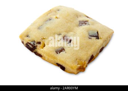 Shortbread with chocolate chips and fudge on an isolated white background Stock Photo