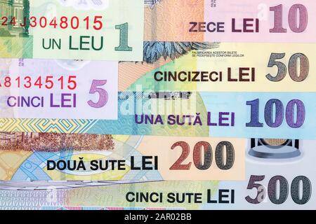 Romanian money - leu a business background Stock Photo