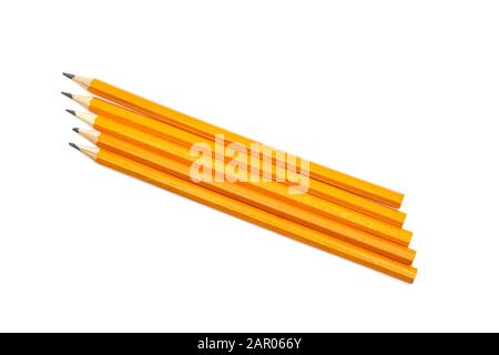 Five pencils on white background, isolated on white background Stock Photo