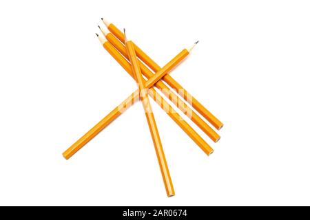 Five pencils on white background, isolated on white background Stock Photo