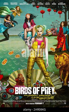 Birds of Prey: And the Fantabulous Emancipation of One Harley Quinn (2020) directed by Cathy Yan and starring  Margot Robbie, Ewan McGregor and Mary Elizabeth Winstead. Harley Quinn teams up with Black Canary, Huntress and The Question in the female heavy superhero team Birds of Prey. Stock Photo