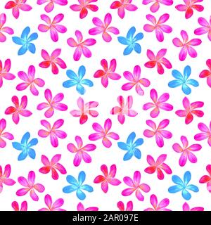 Plumeria rubra flowers  watercolor illustration, seamless pattern design on white background Stock Photo