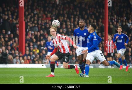 London, UK. 25th Jan, 2020. Jan Zamburek of Brentford during the FA Cup 4th round match between Brentford and Leicester City at Griffin Park, London, England on 25 January 2020. Photo by Andy Aleks. Credit: PRiME Media Images/Alamy Live News