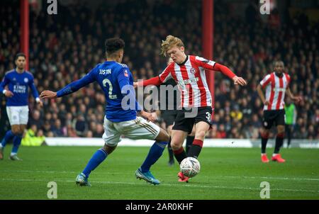 London, UK. 25th Jan, 2020. Jan Zamburek of Brentford during the FA Cup 4th round match between Brentford and Leicester City at Griffin Park, London, England on 25 January 2020. Photo by Andy Aleks. Credit: PRiME Media Images/Alamy Live News Stock Photo