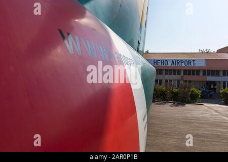 Yangon Airways airplane at Heho airport near Inle Lake, Myanmar (Burma), Asia in February Stock Photo