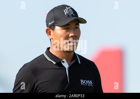 Ashun Wu of China in round 3 during the PGA European Tour Dubai Desert Classic at Emirates Golf Club, Dubai, UAE on 25 January 2020. Photo by Grant Winter. Editorial use only, license required for commercial use. No use in betting, games or a single club/league/player publications. Credit: UK Sports Pics Ltd/Alamy Live News Stock Photo