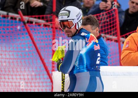 Peter Fill of Italy his departure from Kitzbühel must have been different at the Ski Alpin: 80. Hahnenkamm Race 2020 - Audi FIS Alpine Ski World Cup - Men's Downhill at the Streif on January 25, 2020 in Kitzbuehel, AUSTRIA. Credit: European Sports Photographic Agency/Alamy Live News Stock Photo