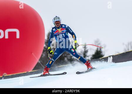 Peter Fill of Italy his departure from Kitzbühel must have been different at the Ski Alpin: 80. Hahnenkamm Race 2020 - Audi FIS Alpine Ski World Cup - Men's Downhill at the Streif on January 25, 2020 in Kitzbuehel, AUSTRIA. Credit: European Sports Photographic Agency/Alamy Live News Stock Photo