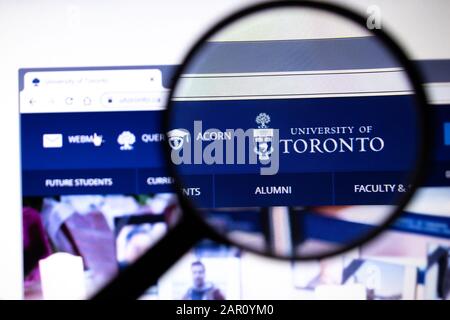 Los Angeles, California, USA - 23 January 2020: University of Toronto website page. Utoronto.ca logo on display screen, Illustrative Editorial