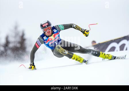 Kitzbuehel, Austria. 25th Jan 2020. Bryce Bennett of United States of America at the Ski Alpin: 80. Hahnenkamm Race 2020 - Audi FIS Alpine Ski World Cup - Men's Downhill at the Streif on January 25, 2020 in Kitzbuehel, AUSTRIA. Stock Photo