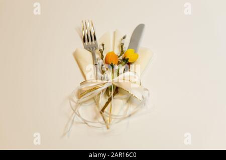 spring-like cutlery set Stock Photo